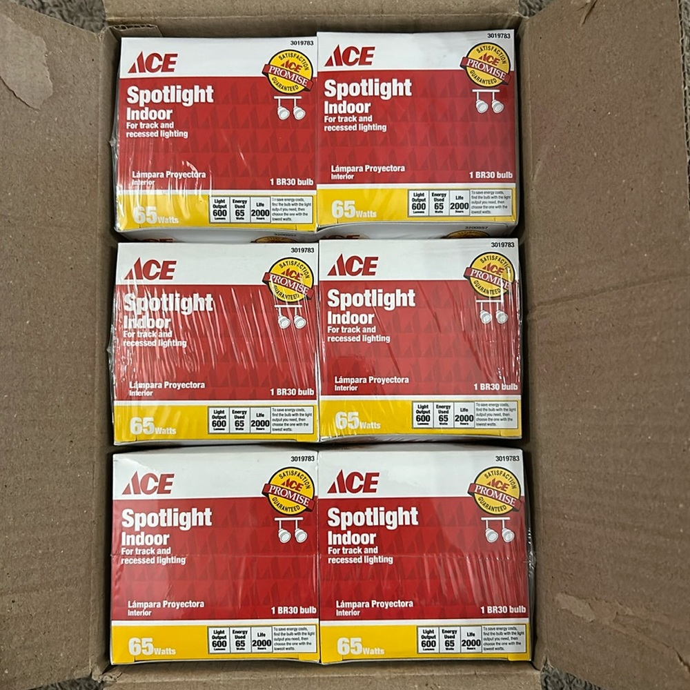 ACE Brand Spotlight Indoor Bulbs BR30 65Watts 6 PK NEW for track/recessed light